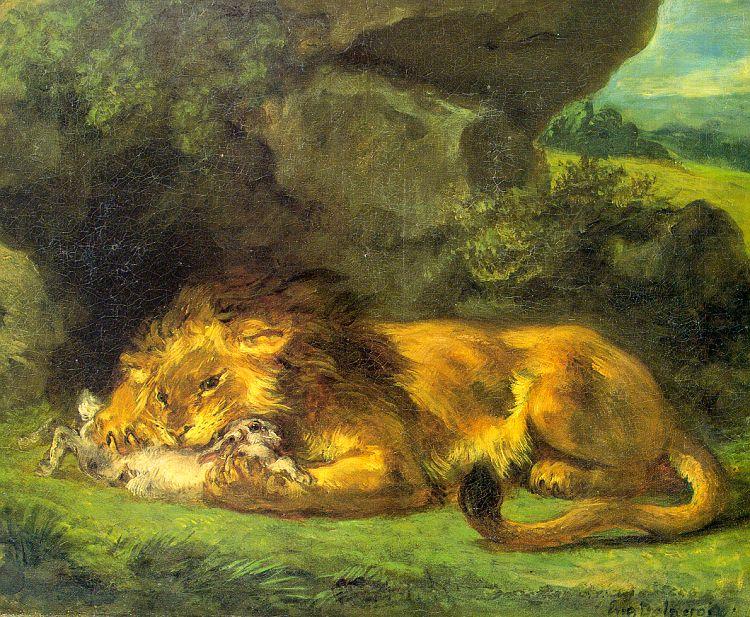 Lion with a Rabbit, Eugene Delacroix